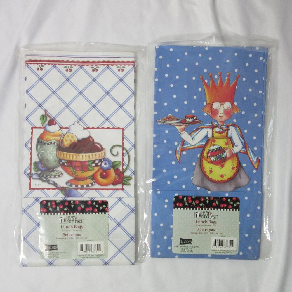 Mary Engelbreit Paper Lunch Bags Lot of 2 Packages of 5 Queen of Kitchen NWT